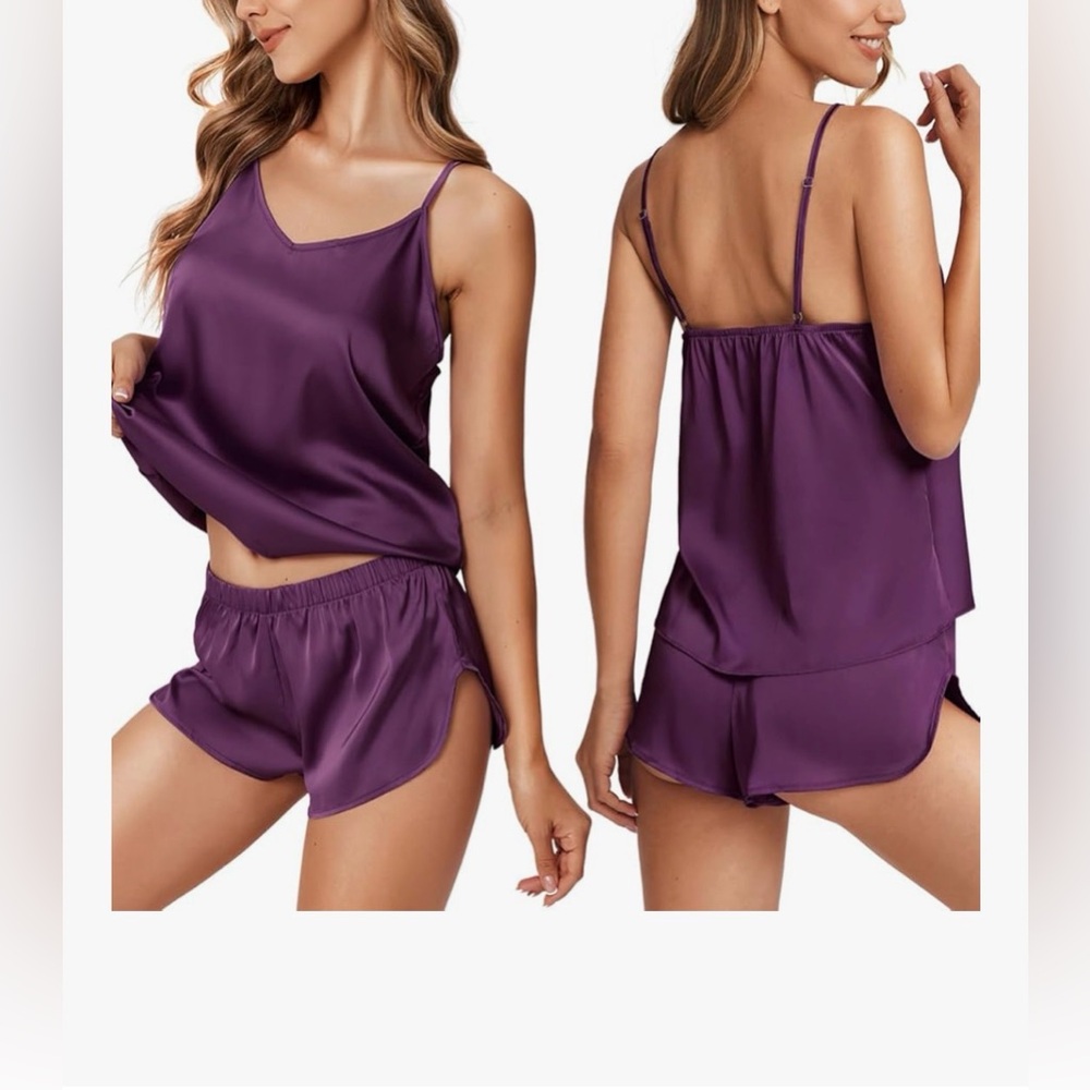 Women's Purple Satin Sleepwear Set XS